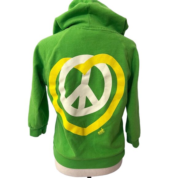 PINK VS Hoodie | Y2K Lime Green Dog Logo & Peace Sign | Size Medium - Picture 2 of 8